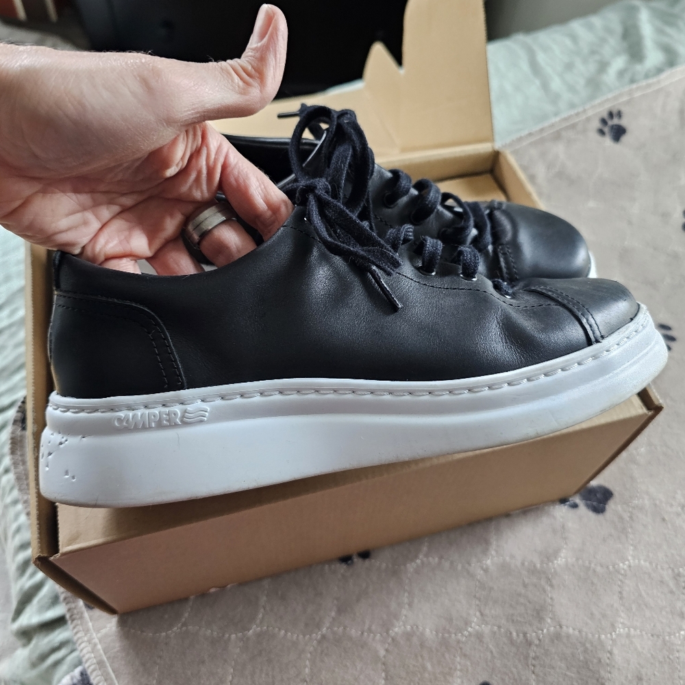 Camper Black Leather Lace-Up Sneakers with White Soles - Picture 5 of 14